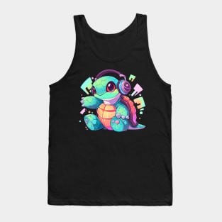 Cool Green Turtle with Headphones Tank Top